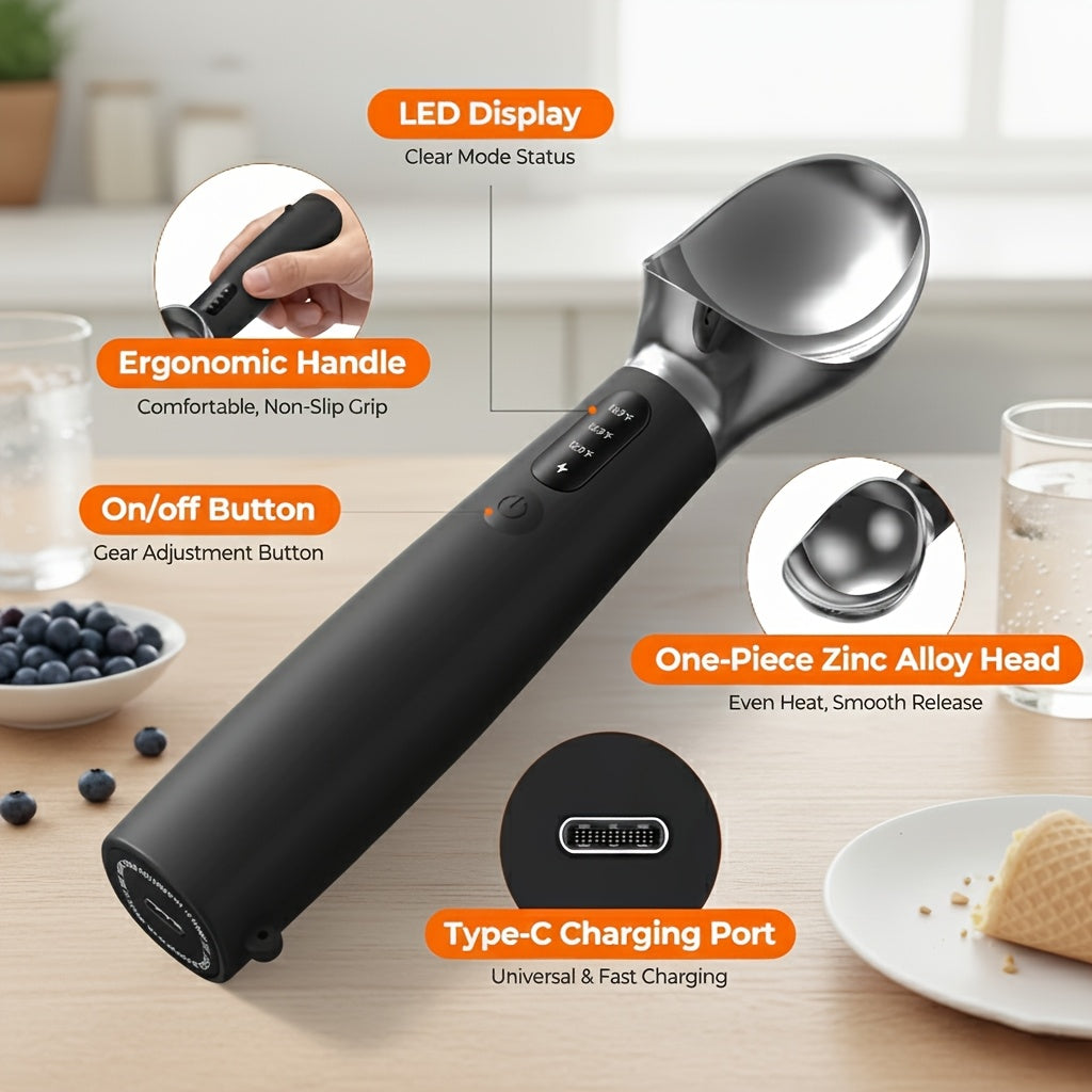 Rechargeable Electric Heated Ice Cream Scoop with LED Display for Hard Ice Cream