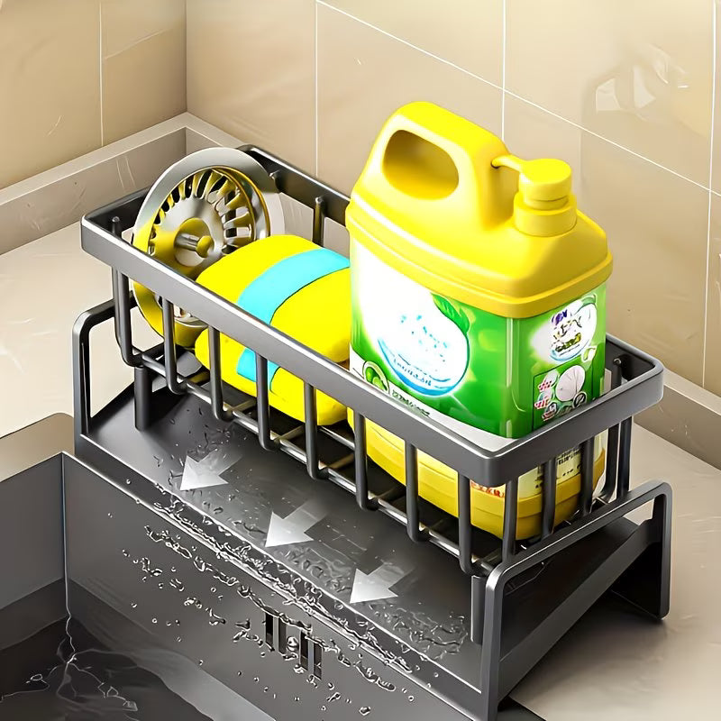 2PCS Sink Organizer Rack – Heavy-Duty Slide-Out Storage Shelf with Drain Tray & Towel Bar