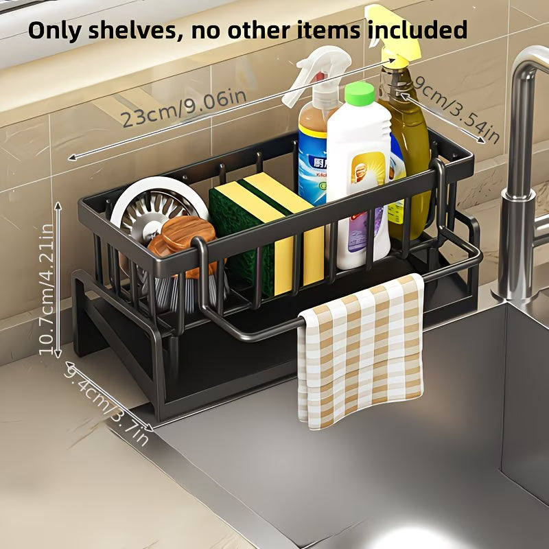 2PCS Sink Organizer Rack – Heavy-Duty Slide-Out Storage Shelf with Drain Tray & Towel Bar