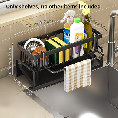 2PCS Sink Organizer Rack – Heavy-Duty Slide-Out Storage Shelf with Drain Tray & Towel Bar