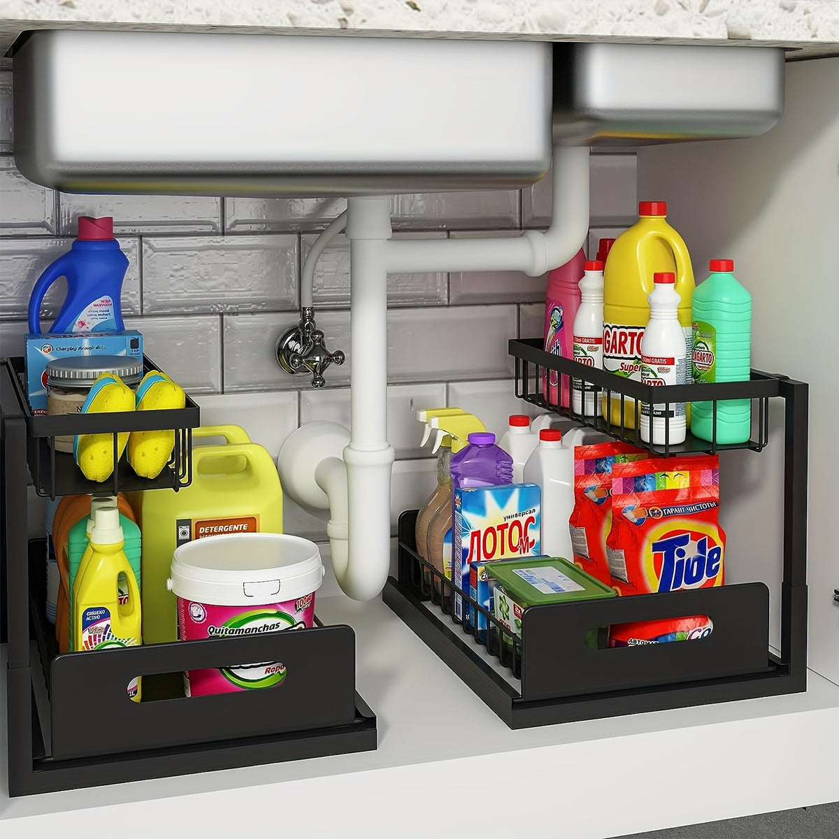 2-Tier Under Sink Pull-Out Organizer for Kitchen & Bathroom