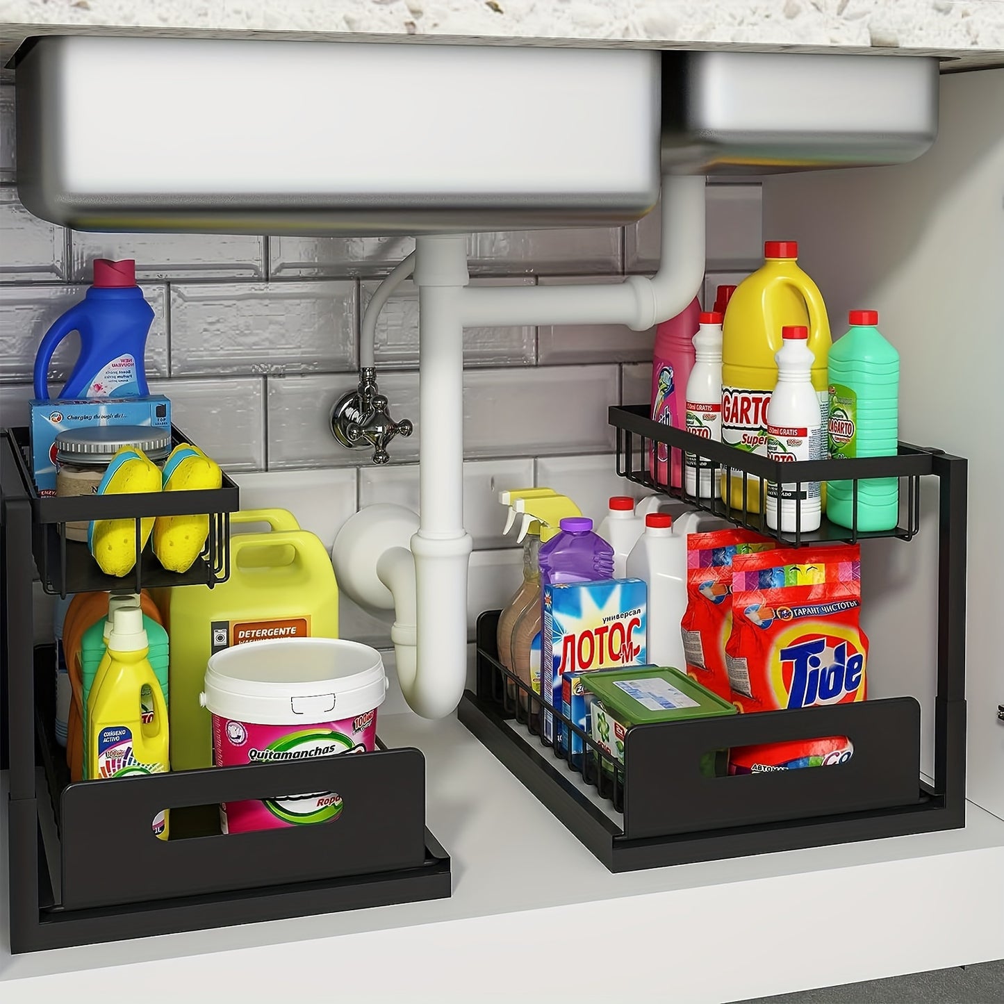 2-Tier Under Sink Pull-Out Organizer for Kitchen & Bathroom