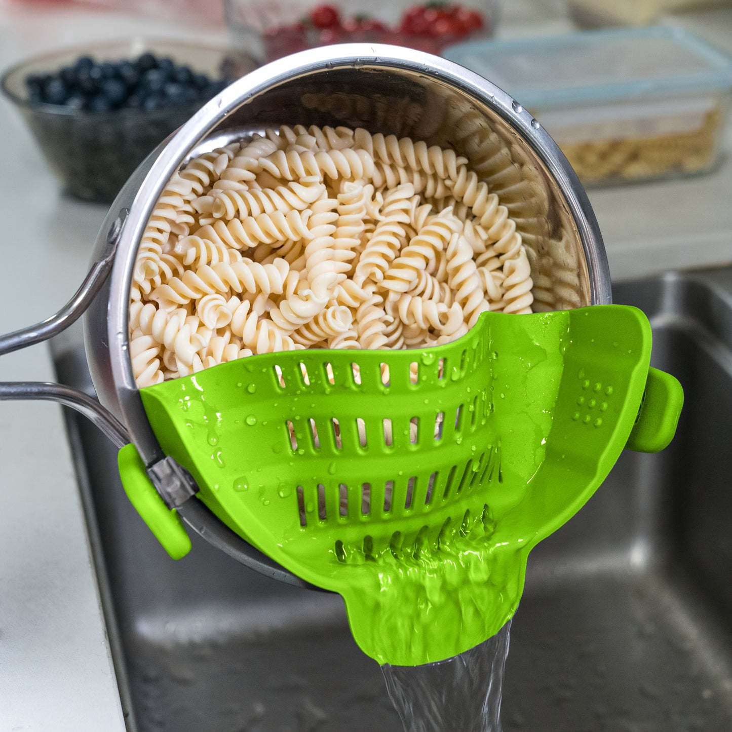 1pc Clip-On Pot Strainer – Hands-Free Silicone Colander for Pasta, Vegetables & More