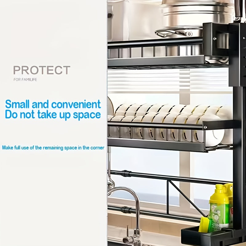 Expandable Over-Sink Dish Drying Rack with Drainage – Stainless Steel Space-Saving Kitchen Organizer