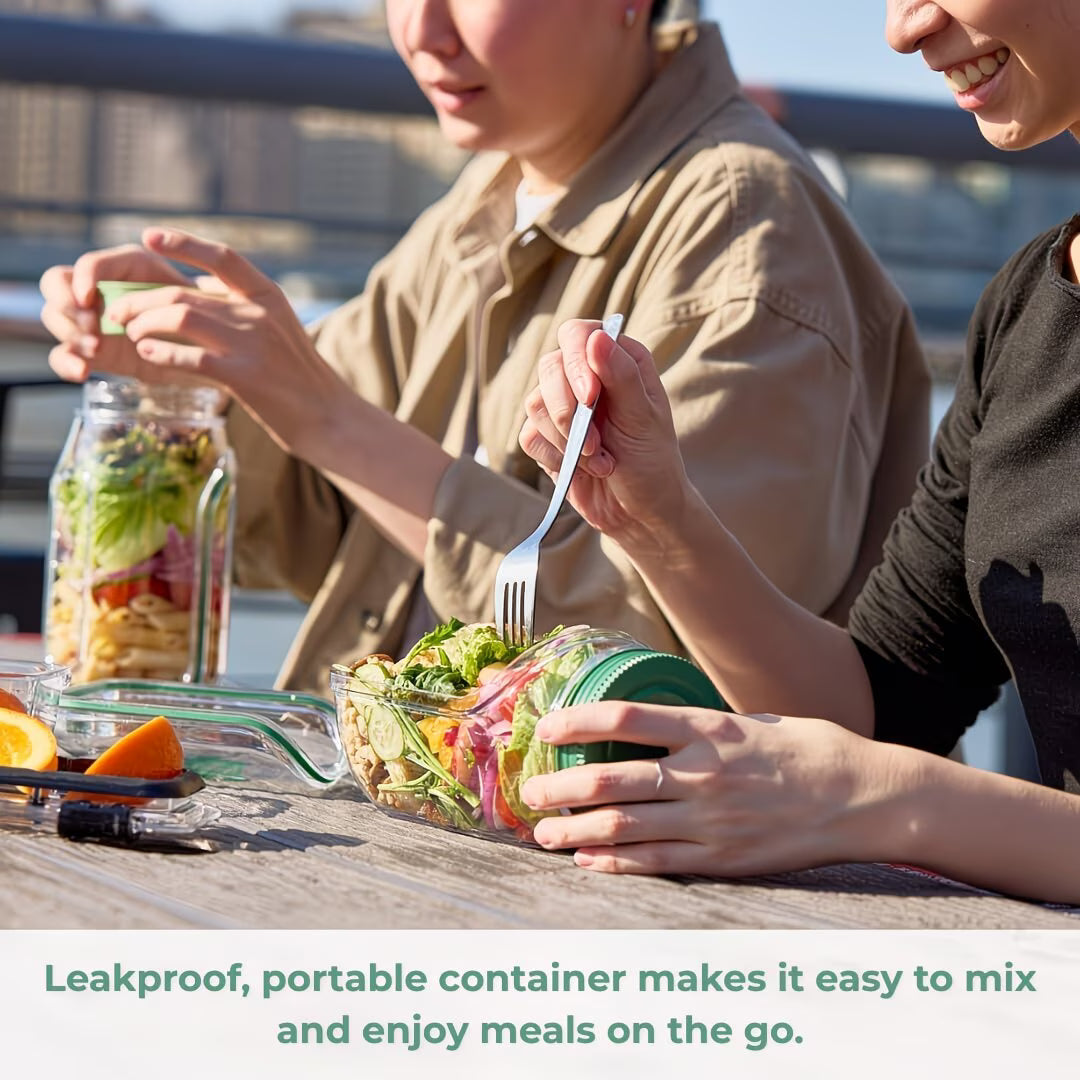 Leakproof Side-Open Salad Jar with Built-In Dressing Container