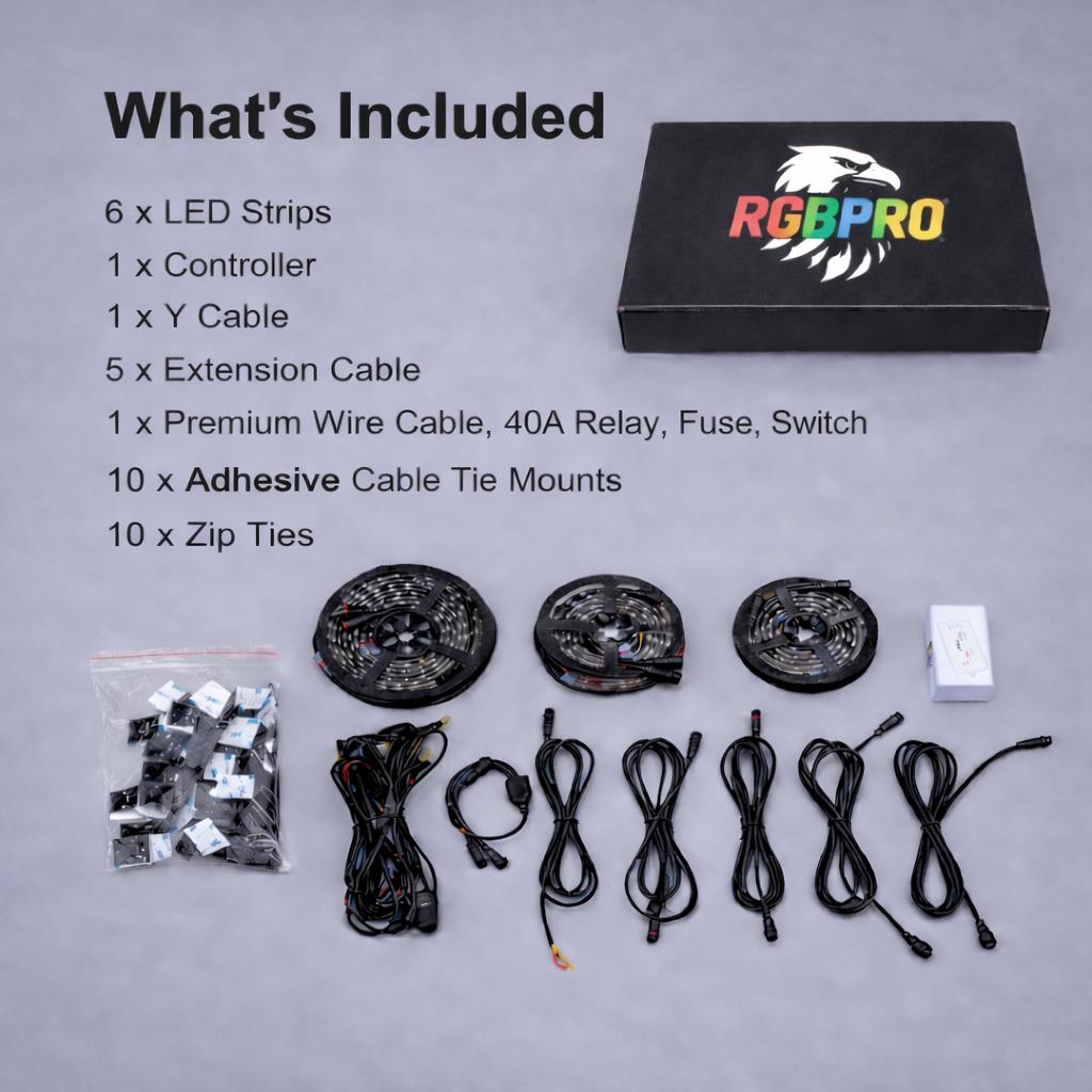 RGBPRO Premium Universal Car Underglow LED Kit – With Relay Fuse Battery Protection (IP67 Waterproof)