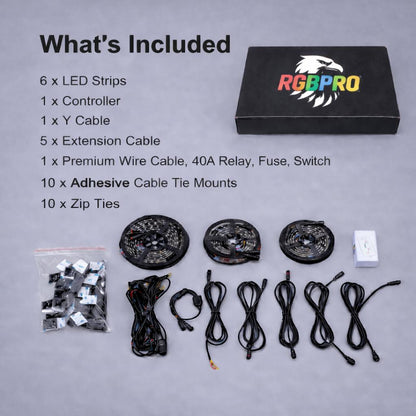RGBPRO Premium Universal Car Underglow LED Kit – With Relay Fuse Battery Protection (IP67 Waterproof)