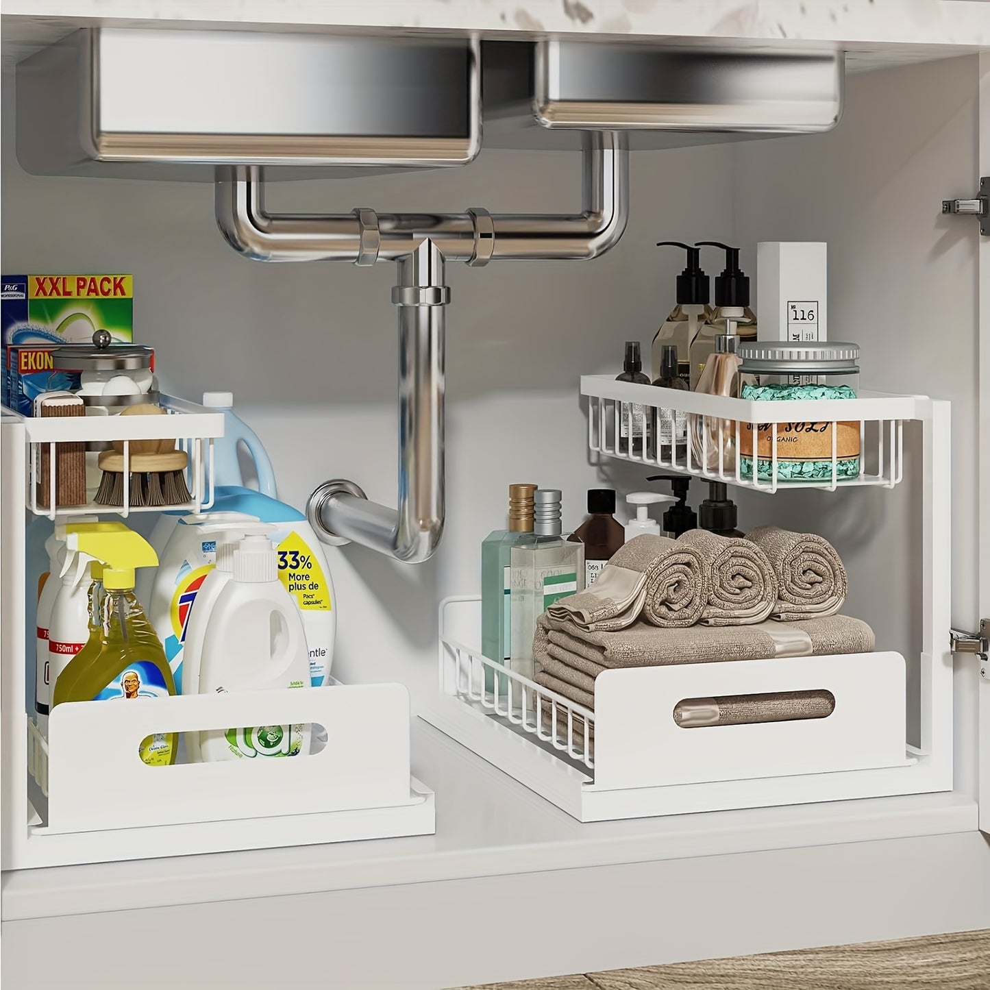 2-Tier Under Sink Pull-Out Organizer for Kitchen & Bathroom