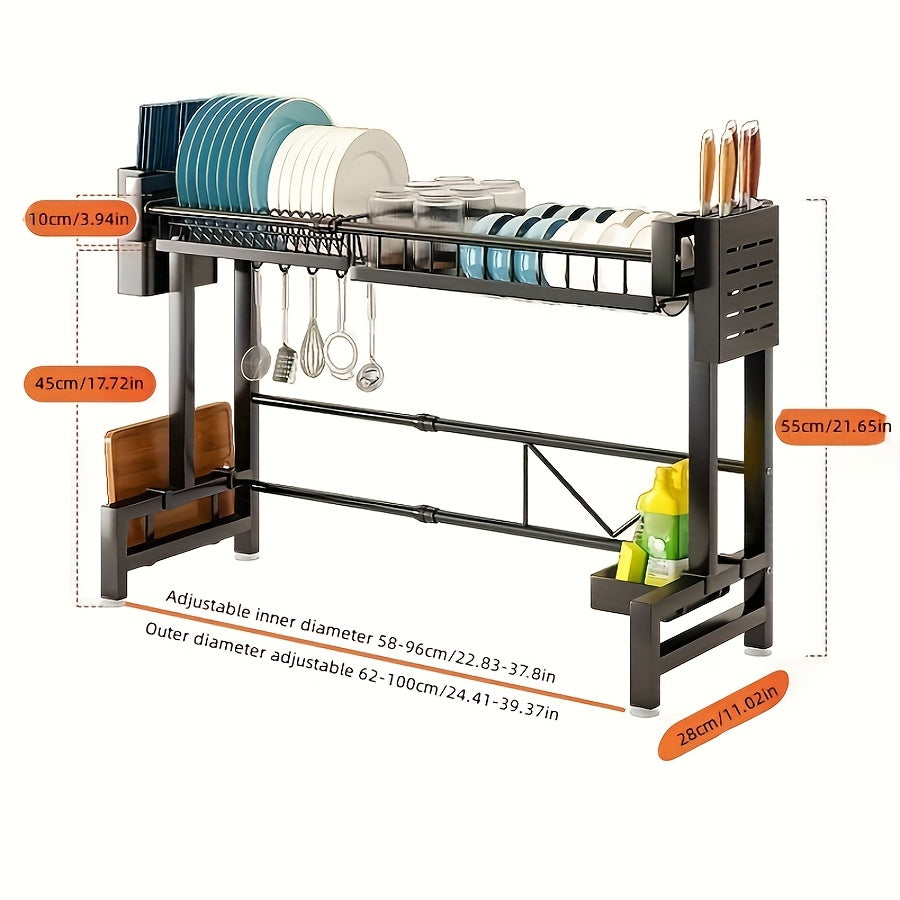 Expandable Over-Sink Dish Drying Rack with Drainage – Stainless Steel Space-Saving Kitchen Organizer