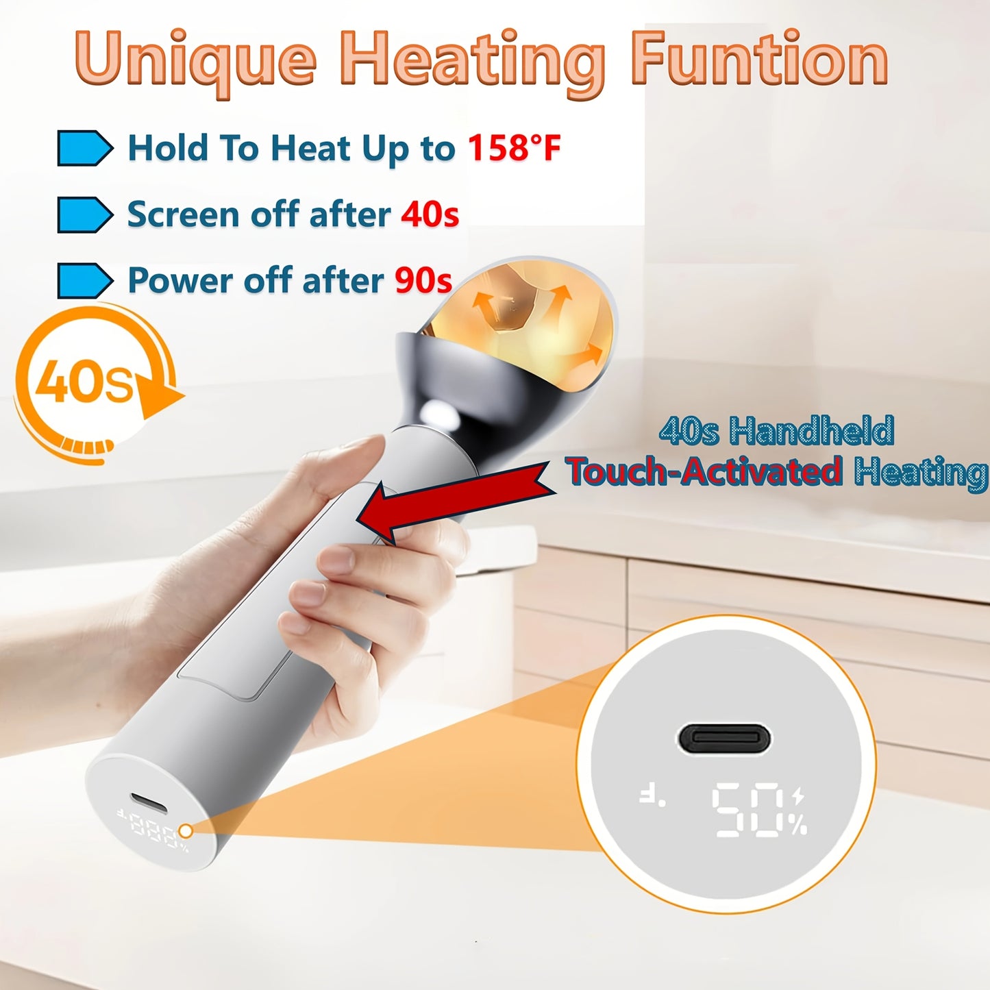 Rechargeable Electric Heated Ice Cream Scoop with LED Display for Hard Ice Cream