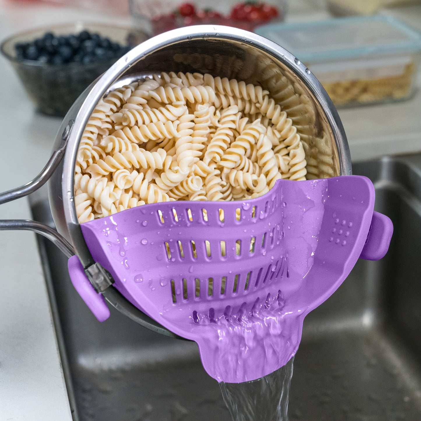 1pc Clip-On Pot Strainer – Hands-Free Silicone Colander for Pasta, Vegetables & More