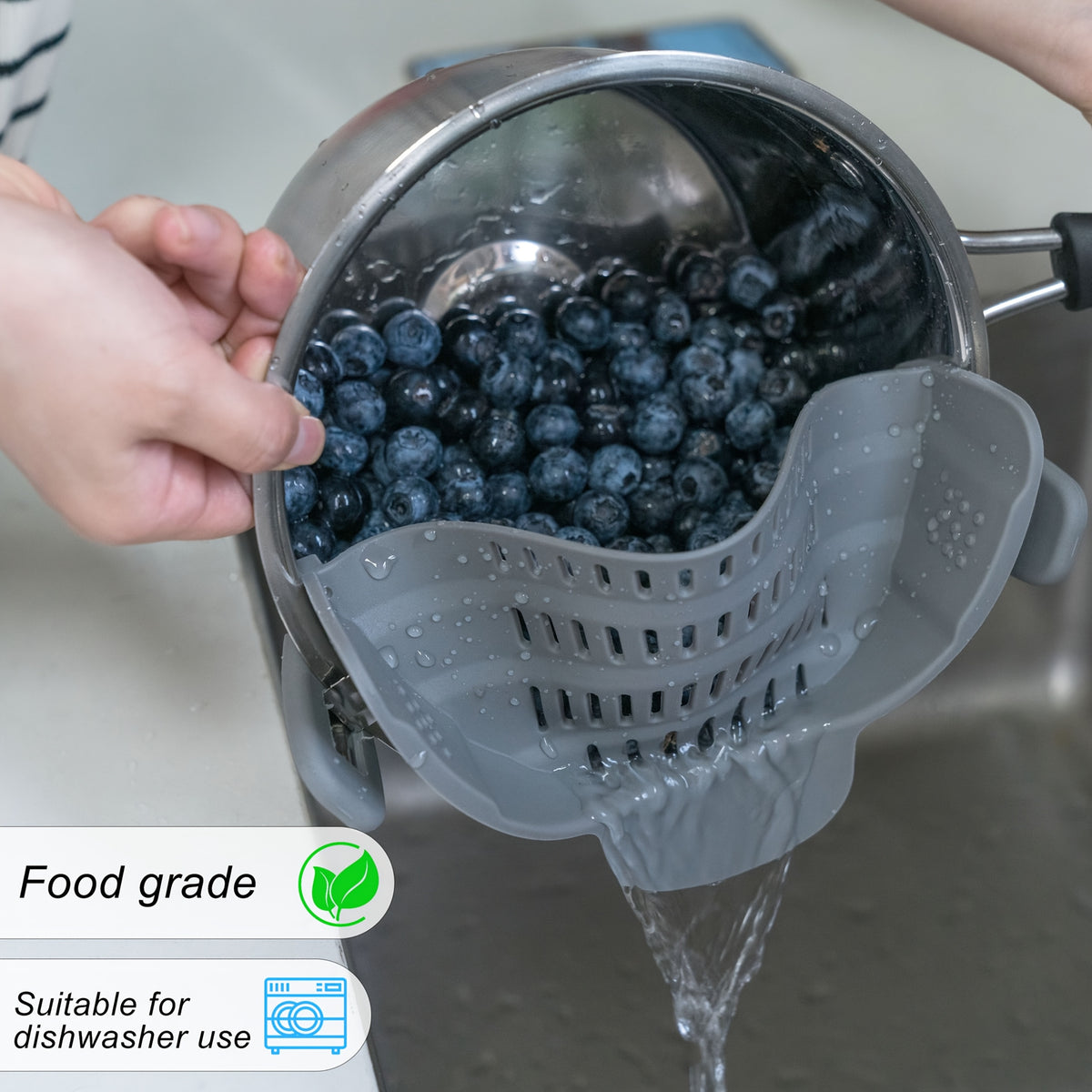 1pc Clip-On Pot Strainer – Hands-Free Silicone Colander for Pasta, Vegetables & More