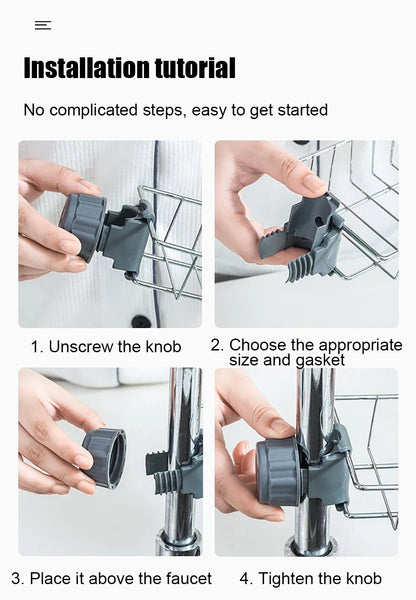 2pcs Adjustable Kitchen Faucet Storage Rack – Rotating Sink Caddy for Sponges, Soap & Brushes