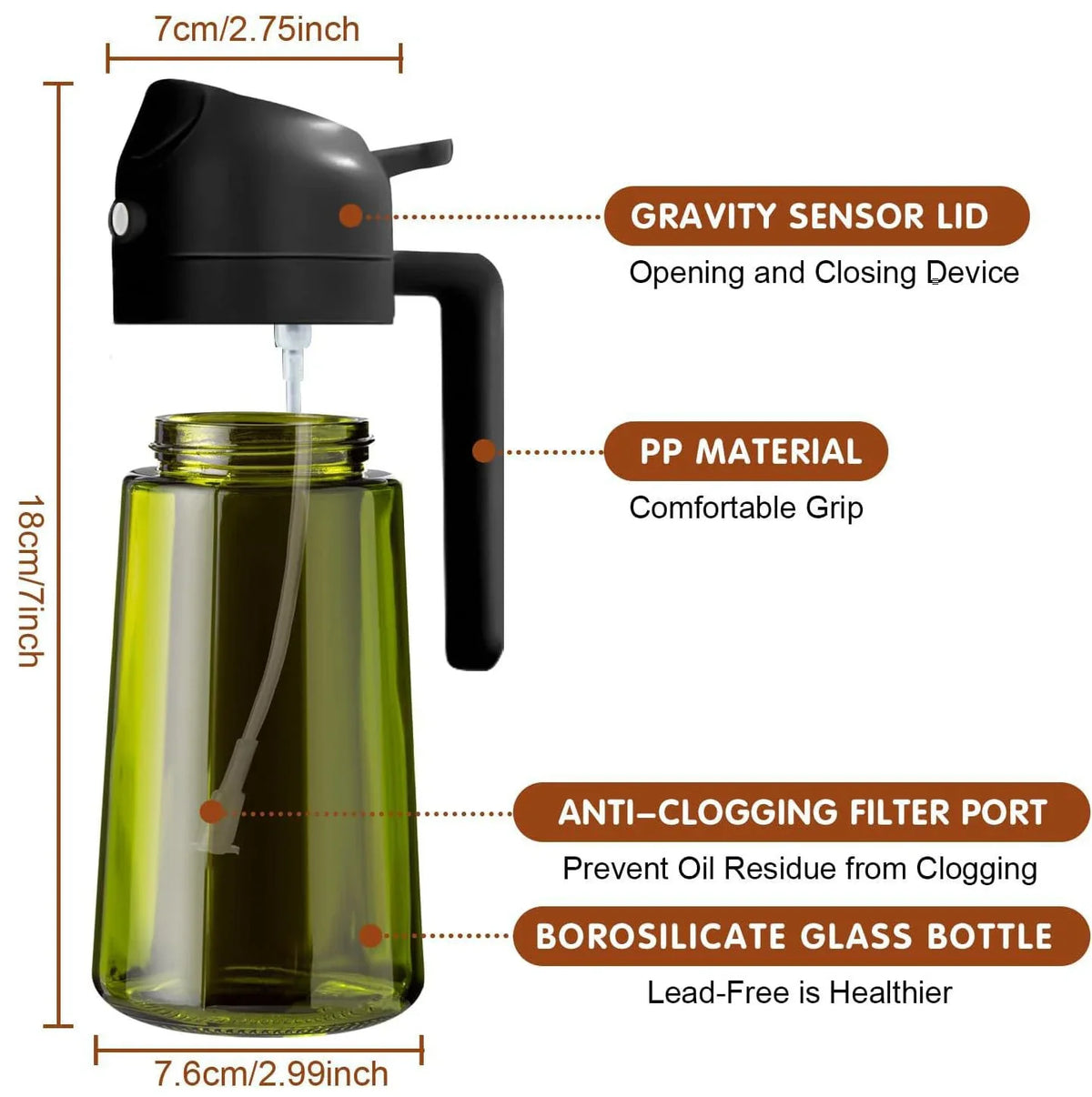 2-in-1 Olive Oil Sprayer & Dispenser Bottle for Cooking and Meal Prep