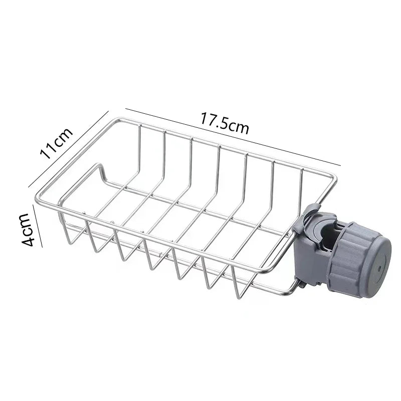 2pcs Adjustable Kitchen Faucet Storage Rack – Rotating Sink Caddy for Sponges, Soap & Brushes