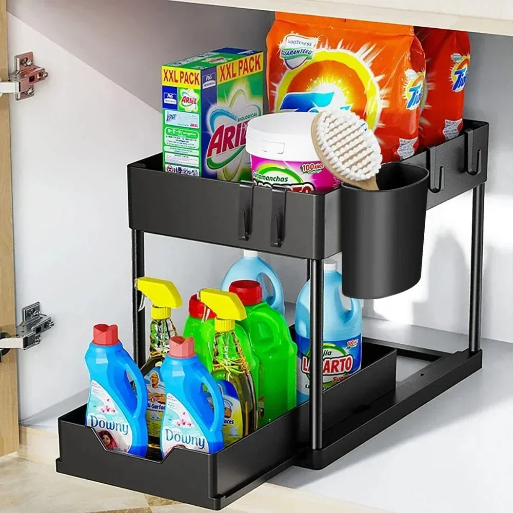 LOVE&LAUGH 2-Tier Under Sink Pull-Out Organizer for Kitchen & Bathroom