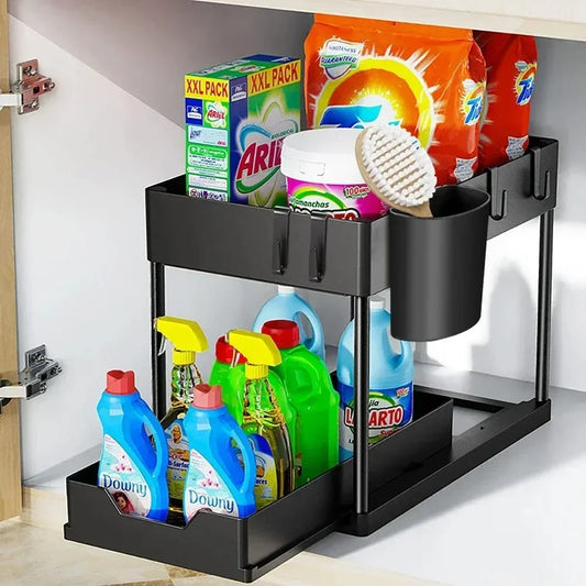 LOVE&LAUGH 2-Tier Under Sink Pull-Out Organizer for Kitchen & Bathroom