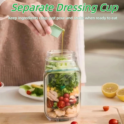 Leakproof Side-Open Salad Jar with Built-In Dressing Container