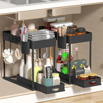 LOVE&LAUGH 2-Tier Under Sink Pull-Out Organizer for Kitchen & Bathroom