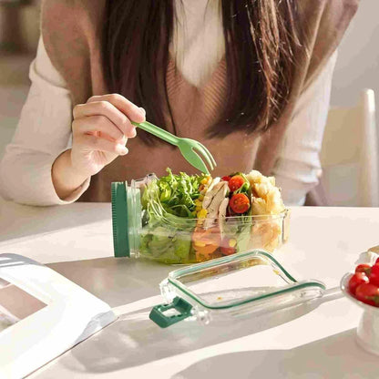 Leakproof Side-Open Salad Jar with Built-In Dressing Container