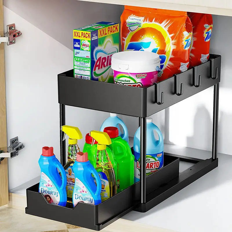 LOVE&LAUGH 2-Tier Under Sink Pull-Out Organizer for Kitchen & Bathroom