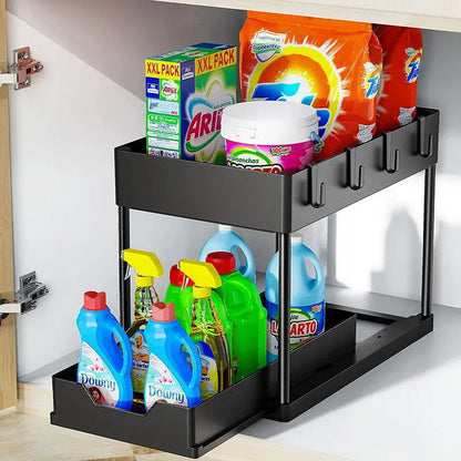 LOVE&LAUGH 2-Tier Under Sink Pull-Out Organizer for Kitchen & Bathroom