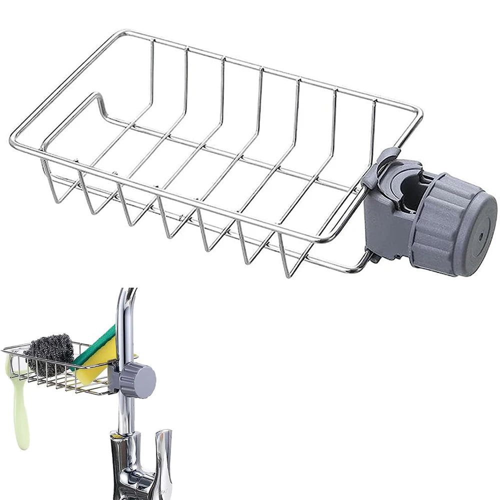 2pcs Adjustable Kitchen Faucet Storage Rack – Rotating Sink Caddy for Sponges, Soap & Brushes