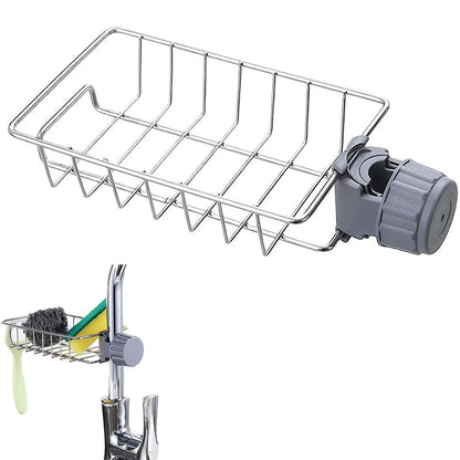 2pcs Adjustable Kitchen Faucet Storage Rack – Rotating Sink Caddy for Sponges, Soap & Brushes