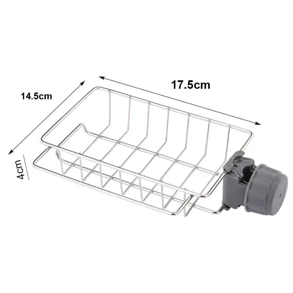 2pcs Adjustable Kitchen Faucet Storage Rack – Rotating Sink Caddy for Sponges, Soap & Brushes