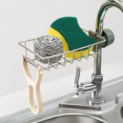 2pcs Adjustable Kitchen Faucet Storage Rack – Rotating Sink Caddy for Sponges, Soap & Brushes