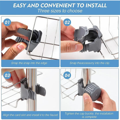 2pcs Adjustable Kitchen Faucet Storage Rack – Rotating Sink Caddy for Sponges, Soap & Brushes