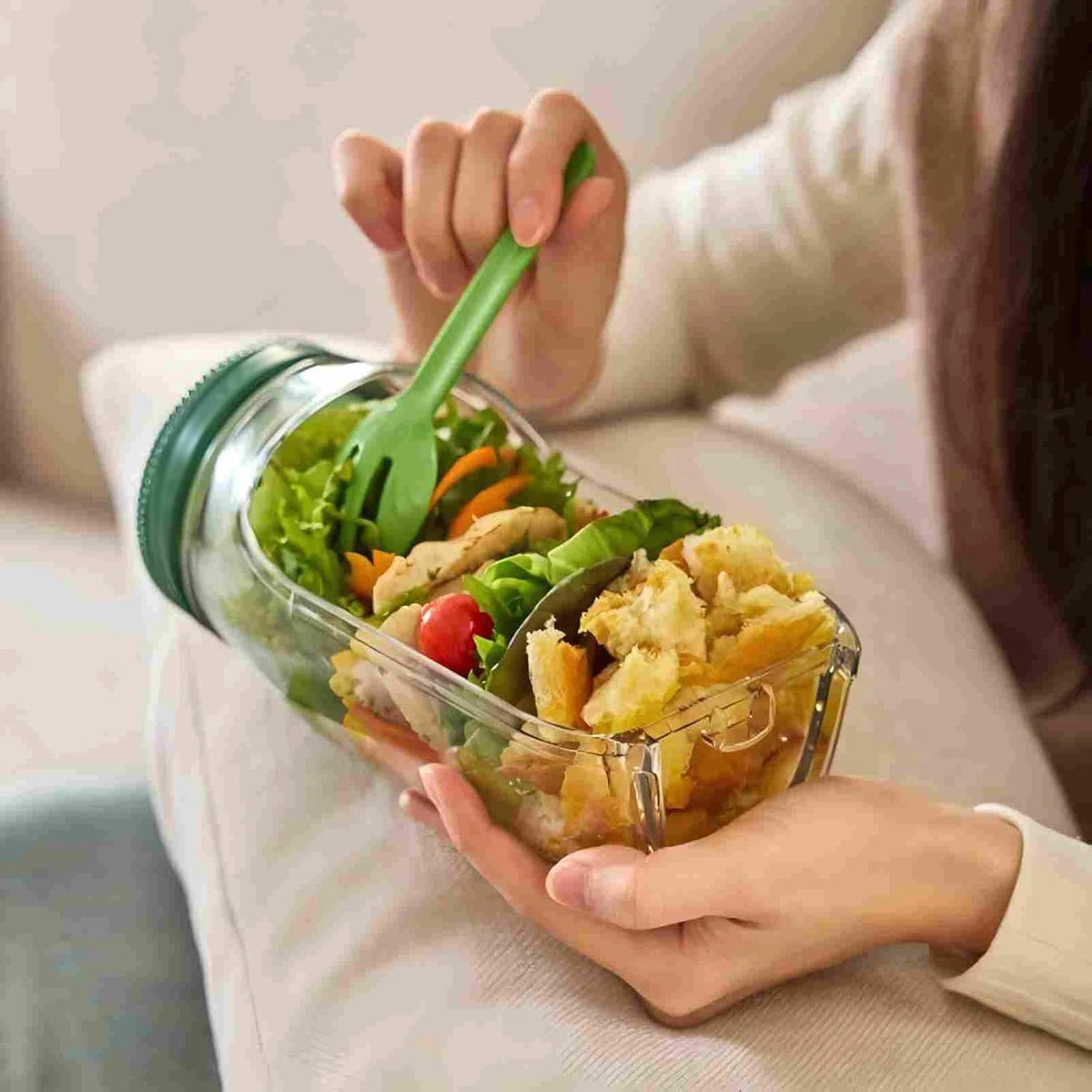 Leakproof Side-Open Salad Jar with Built-In Dressing Container