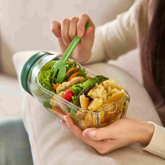Leakproof Side-Open Salad Jar with Built-In Dressing Container