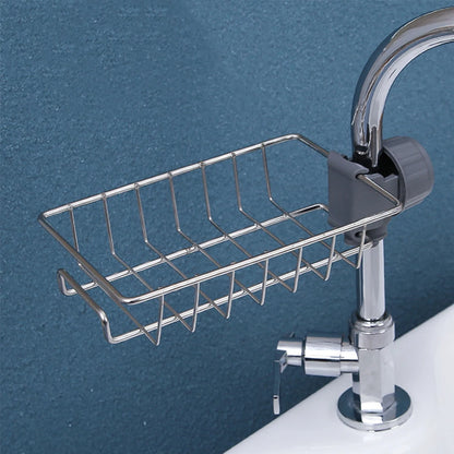 2pcs Adjustable Kitchen Faucet Storage Rack – Rotating Sink Caddy for Sponges, Soap & Brushes