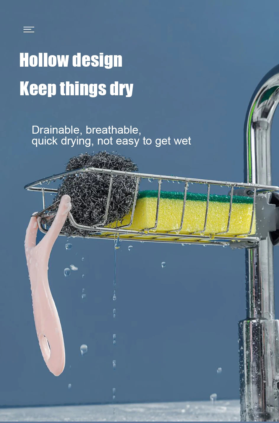 2pcs Adjustable Kitchen Faucet Storage Rack – Rotating Sink Caddy for Sponges, Soap & Brushes