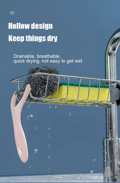 2pcs Adjustable Kitchen Faucet Storage Rack – Rotating Sink Caddy for Sponges, Soap & Brushes