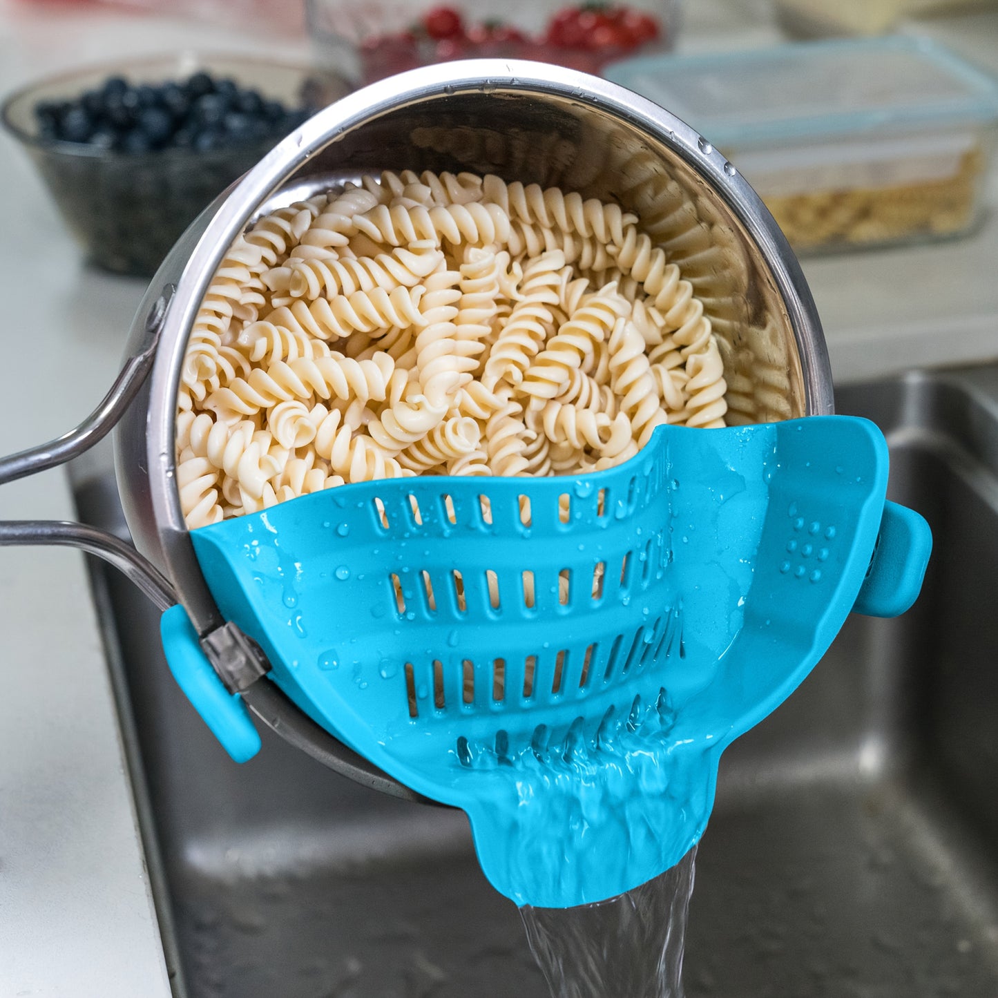 1pc Clip-On Pot Strainer – Hands-Free Silicone Colander for Pasta, Vegetables & More