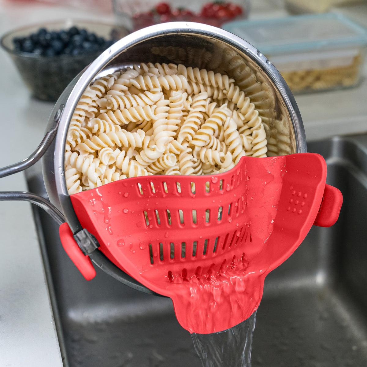 1pc Clip-On Pot Strainer – Hands-Free Silicone Colander for Pasta, Vegetables & More