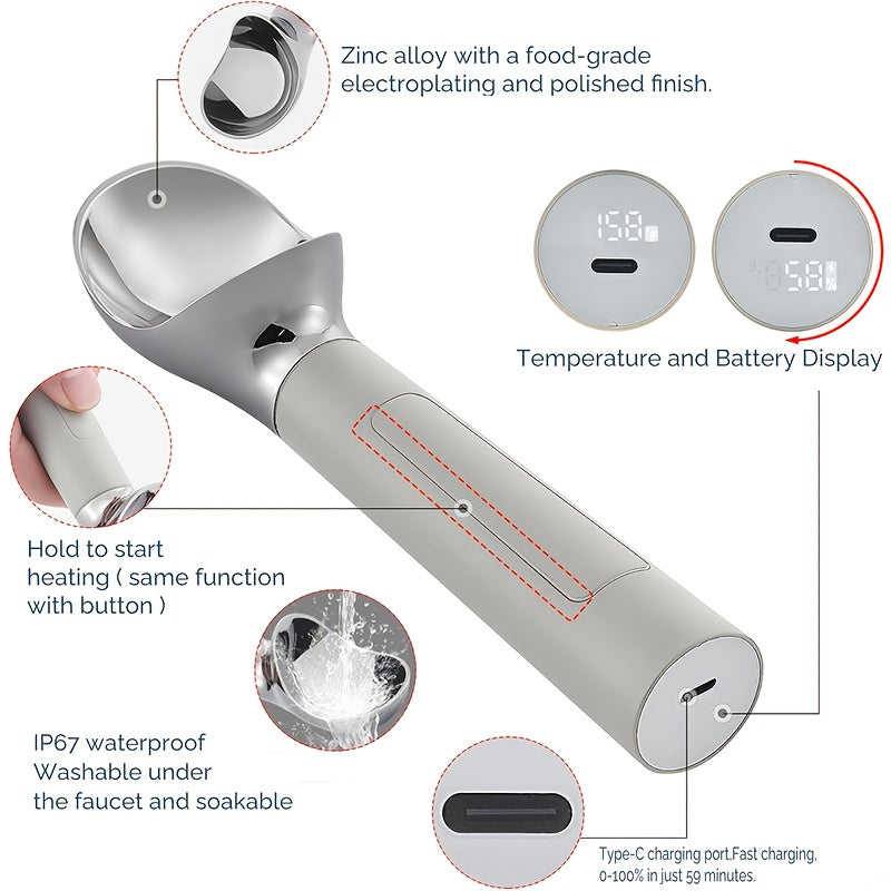 Rechargeable Electric Heated Ice Cream Scoop with LED Display for Hard Ice Cream
